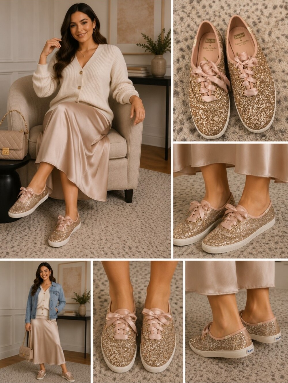Kate Spade Keds Women's Glitter Sneakers in Rose Gold